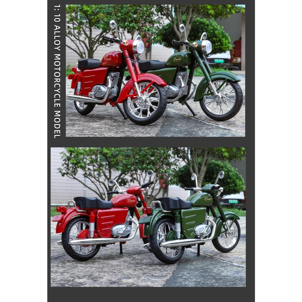 1/10 JAWA 250 Alloy Classic Retro Motorcycle Model Diecast Metal Street Motorcycle Model Simulation Sound and Light Kid Toy Gift