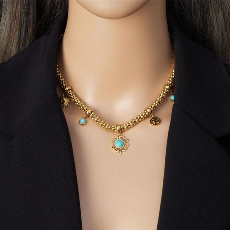 Ladies Four-leaf Clover Life Tree Necklace Earring Jewelry Set 2 in 1