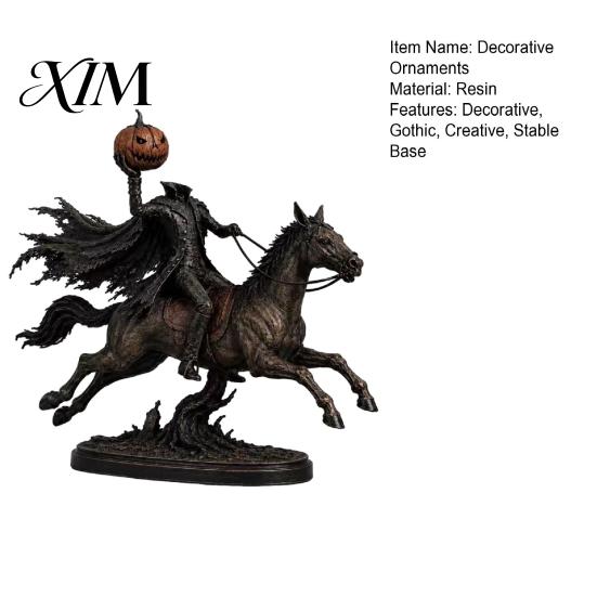 Gaming Room Shelf Accessory Halloween Knight On Horseback with Luminous Pumpkin Head Resin Figurine, Decorative Horse Statue Lighted Ornament for Home