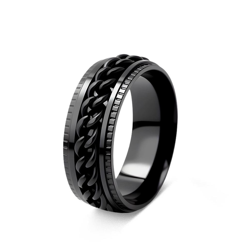 Xiyin Men's Black Titanium Steel Rotating Chain Ring