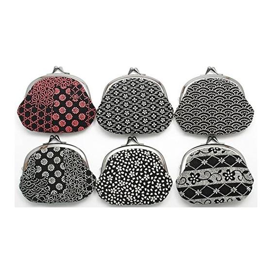 Maruzen Coin Purse, Suede Inden-style Gamaguchi, Seigaiha Pattern, Retro Japanese Style Accessory Pouch