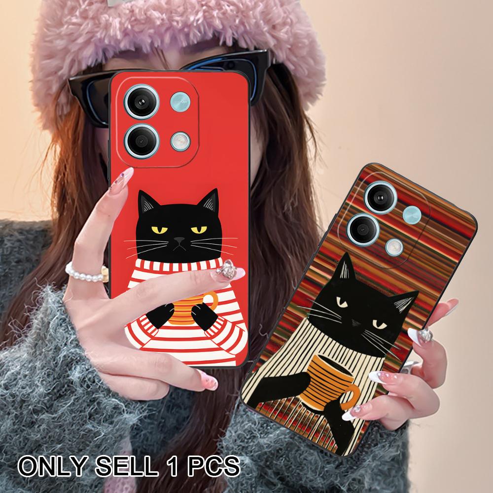 Cute Coffee Cat Matte TPU Mobile Phone Case for Xiaomi Redmi Note 14 13 12 11 S Pro Plus 4G 5G Colorful Printing Cover