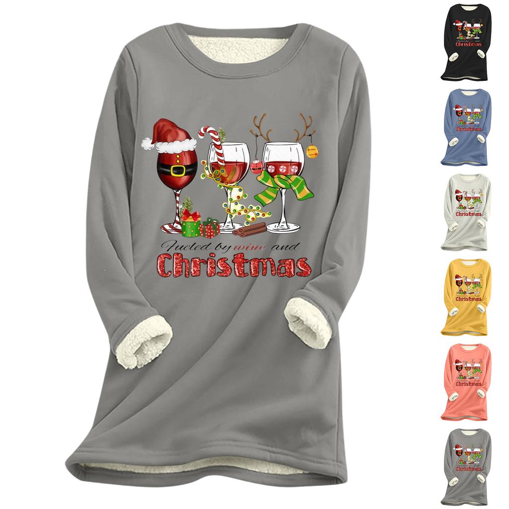 Women's Christmas Print Thick Plush Lambswool Warm Long Top