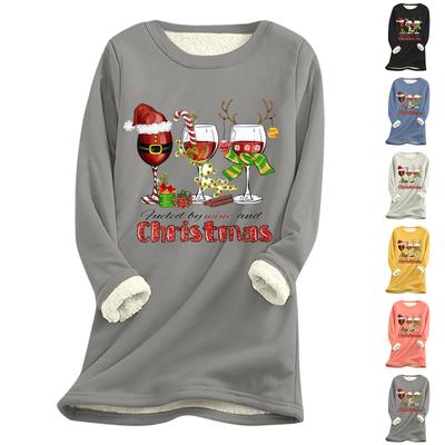 Kadın Noel Baskılı Kalın Peluş Kuzu Yünü Sıcak Uzun Üst