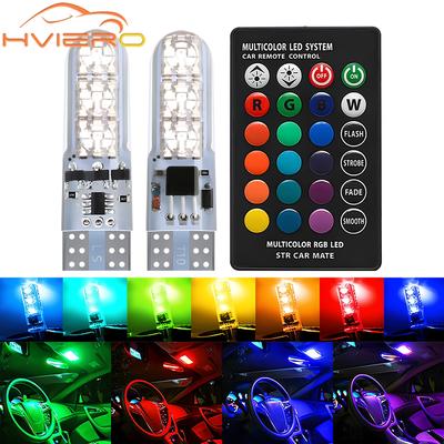 2X T10 Impermeabil RGB W5W 5050 6SMD DC 12V Telecomanda RGB 501 194 168 Festoon Dom Light Wedge Side Car Atmosfera Becuri
