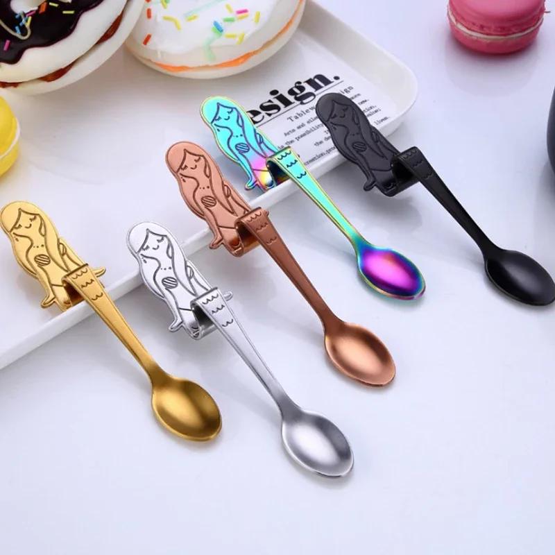 Hanging Mermaid Coffee Spoon for Dessert, Ice Cream, Drinking, Milk Tea - 304 Stainless Steel Kitchen Tableware