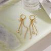 White Square Zirconia Rhinestone Chain Dangle Tassel Earrings for Women 18K Gold Plated Stainless Steel Jewelry for Fashion