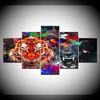 Canvas Painting Tiger and Panther with Splashes 5 Pieces Wall Art Painting Modular Wallpapers Poster Print Home Decor