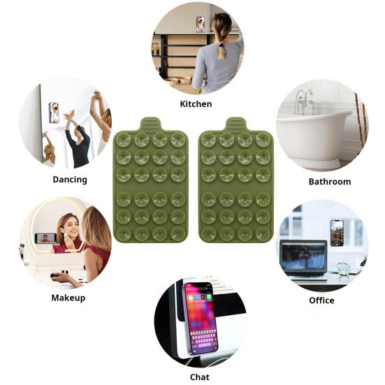 2er-Pack Silikonhülle mit Saugnapf, selbstklebende Telefonhalterung, freihändiges Aufkleben auf spiegelglatte Oberflächen