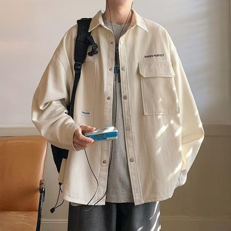 

Spring and autumn new trendy brand tooling long-sleeved shirt men s Hong Kong style loose cardigan jacket youth casual jacket men M