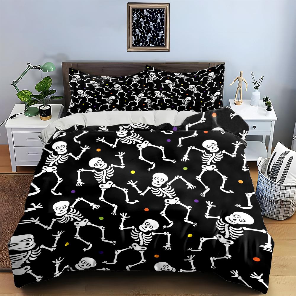 Dancing Skeletons Pattern Bedding Duvet Cover Sets Duvet Covers Pillowcases Gifts (1 * Duvet Cover 2 * Pillowcases, Without Duvet Insert)