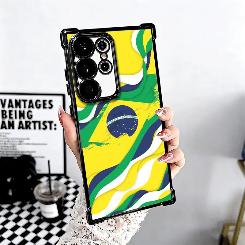 Brazil Brazilian Flag Plating Phone Case For Samsung Galaxy S24 S25 FE S26 Edge S23 Ultra S22 S21 Plus S20 Anti-Fall Airabag Cov