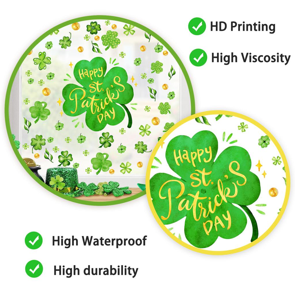 St Patrick‘s Day Window Cling Static Decal for Glass Irish Holiday Festival Home Decor Removable Reusable