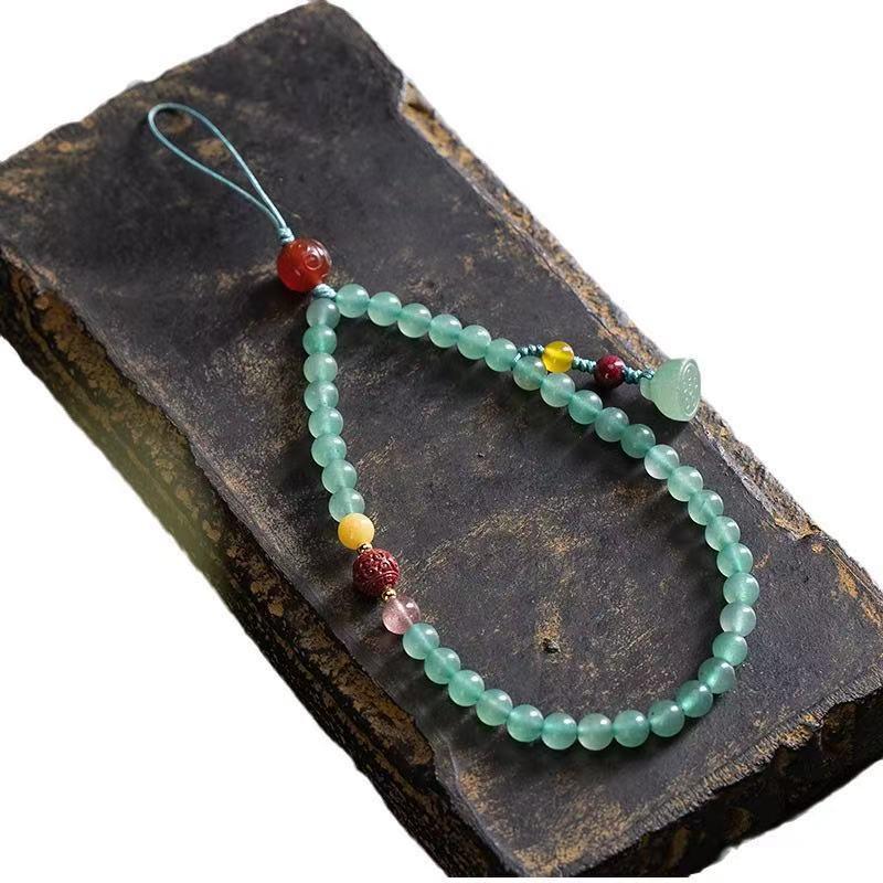 Artistic Green Aventurine Phone Lanyard: Ancient Style Hanging Chain Pendant for Wrist
