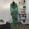 European and American Fashion Sexy Hollow out Long sleeve dress Print Long dress Sexy Hollow Printed Dress