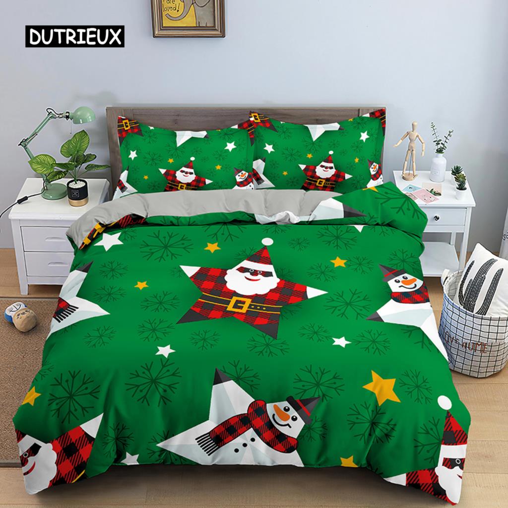 Weihnachts-Bettwäsche-Set 3D-Druck Weihnachtsmann Bettbezug-Set King Queen Einzel-Doppelgröße Kinder Polyester-Bettwäsche-Set ohne Bettlaken