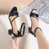 Sandals Women's Summer 2025 New Mid-heel Thick Heel Black Student Versatile Open-toe One-word Buckle Strap Roman High Heels Women