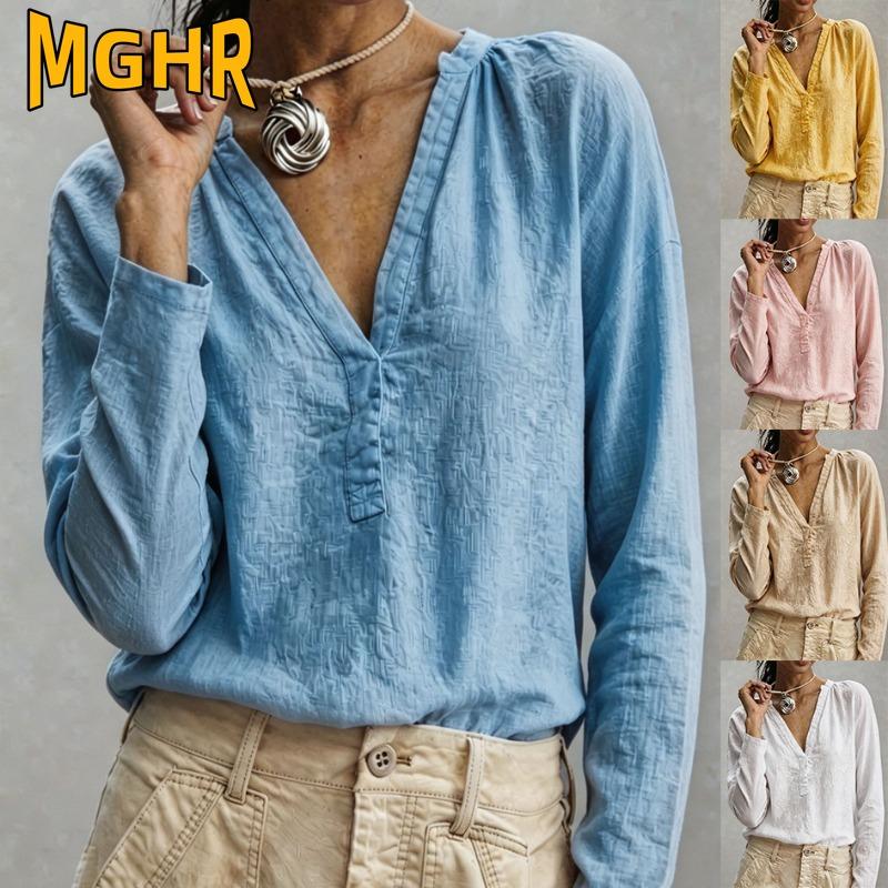 MGHR Women's Fashion Casual Autumn Winter Long Sleeve V-Neck Blouses & Shirts