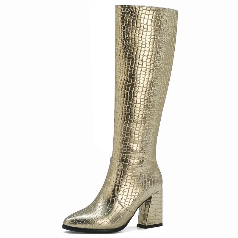 

Женские ботфорты из сексуальной змеиной кожи 2024Бренд Зимние ковбойские сапоги Женские Роскошные Золотые Зеленые на каблуке Длинные Вечерние туфли 40 зелёный
