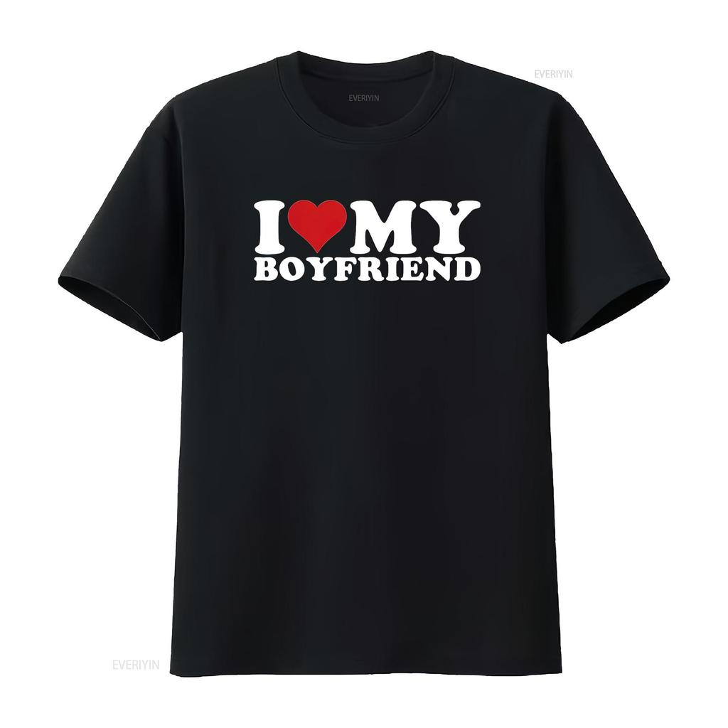 I Love My Boyfriend Heart BF T Shirt Black L Vintage Washed Designer Clothes Graphic Soft Homme Top For Everyday Wear