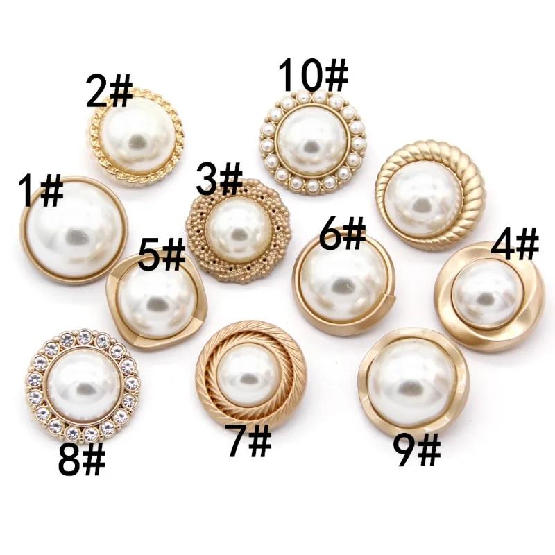 10pcs Pearl Gold Metal Women Coat Buttons For Clothing Vintage Sweater Decorative Buttons Quality Sewing Accessories
