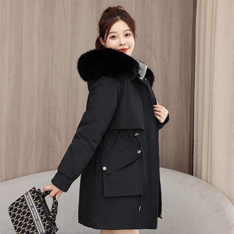 The New Pie Overcomes Women's Removable Liner, One Dress and Three Wears Winter Coat, Fur Collar Medium and Long Cotton-padded Pie Overcomes