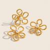 18K Gold-Plated Floral Cutout Studs & Open Ring with Pearl Inlay