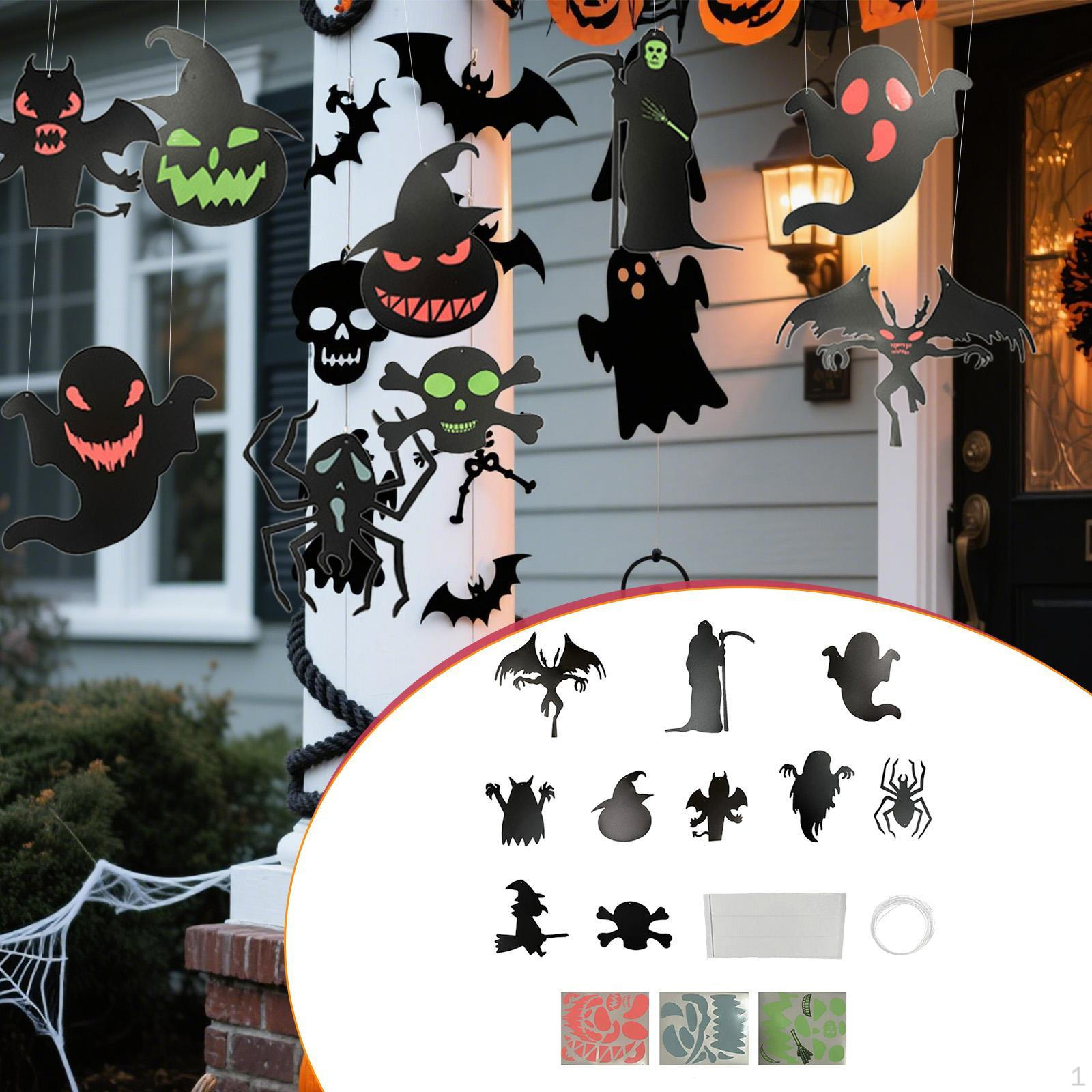 

12 Glow in The Dark Halloween Hanging Luminous Ornaments for Restaurant чёрный