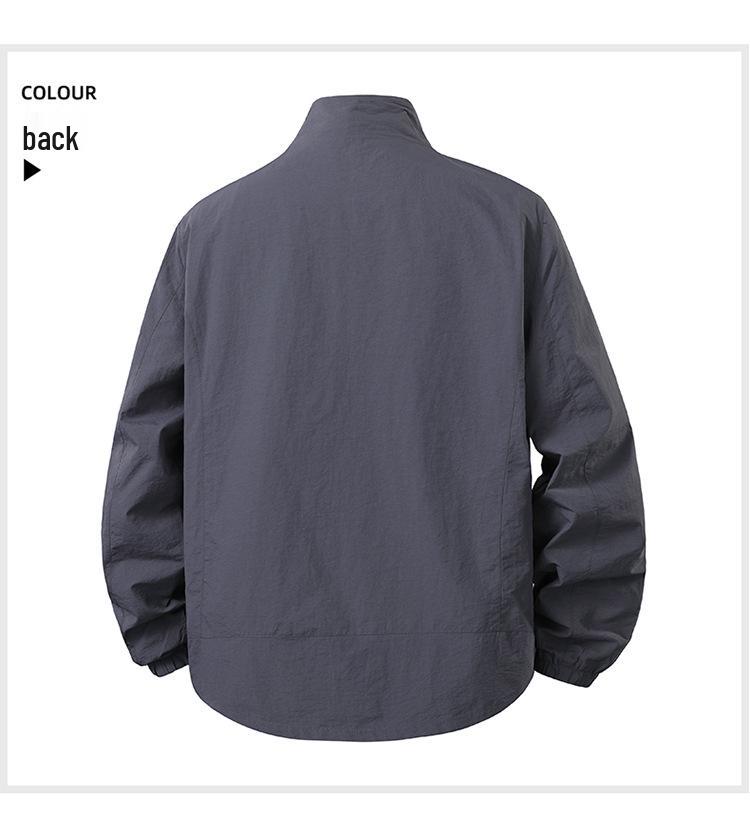 Men's Lightweight Spring/Autumn Sun Protection Jacket, Stand Collar, Loose Fit, Breathable, Plus Size for Middle-aged and Elderly