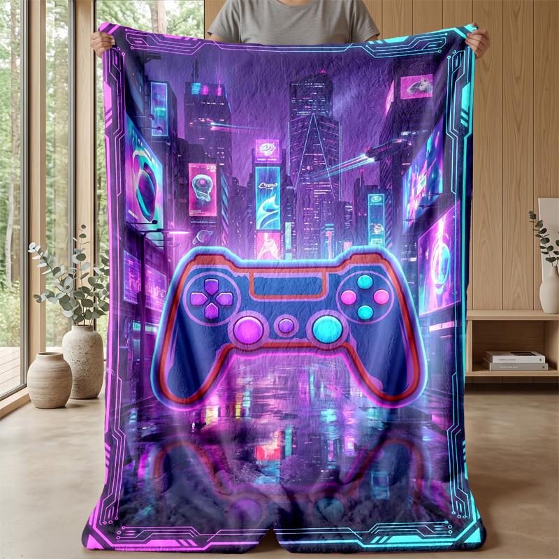 Cyberpunk Game Controller blanket Personalized Name Flannel Blanket Soft Cozy Plush Throw for Sofa Bed Lightweight Home Decor