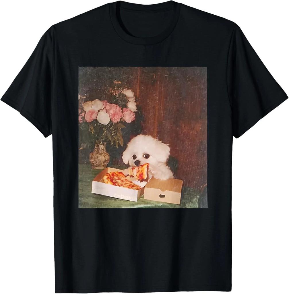 Maglietta Divertente Cane Mangia Pizza Meme Cane