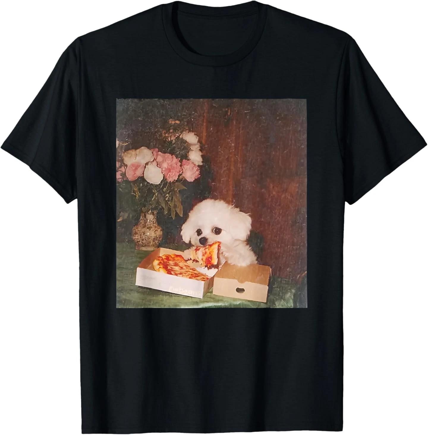 Dog Eating Pizza Funny Dog Meme T-Shirt L