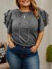 Europäisch-Amerikanischer Stil Rüschen Kurzarm T-Shirt, Sommerkollektion 2025 - Einfarbig, Lockerer Schnitt, Große Größen