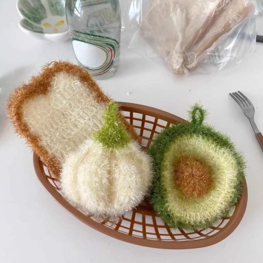 3pcs Eco-Friendly Kiwi Fruit Dishwashing Cloth Microfiber Oil Cleaning Toast Wiping Rags Non Scratch Multi-purpose