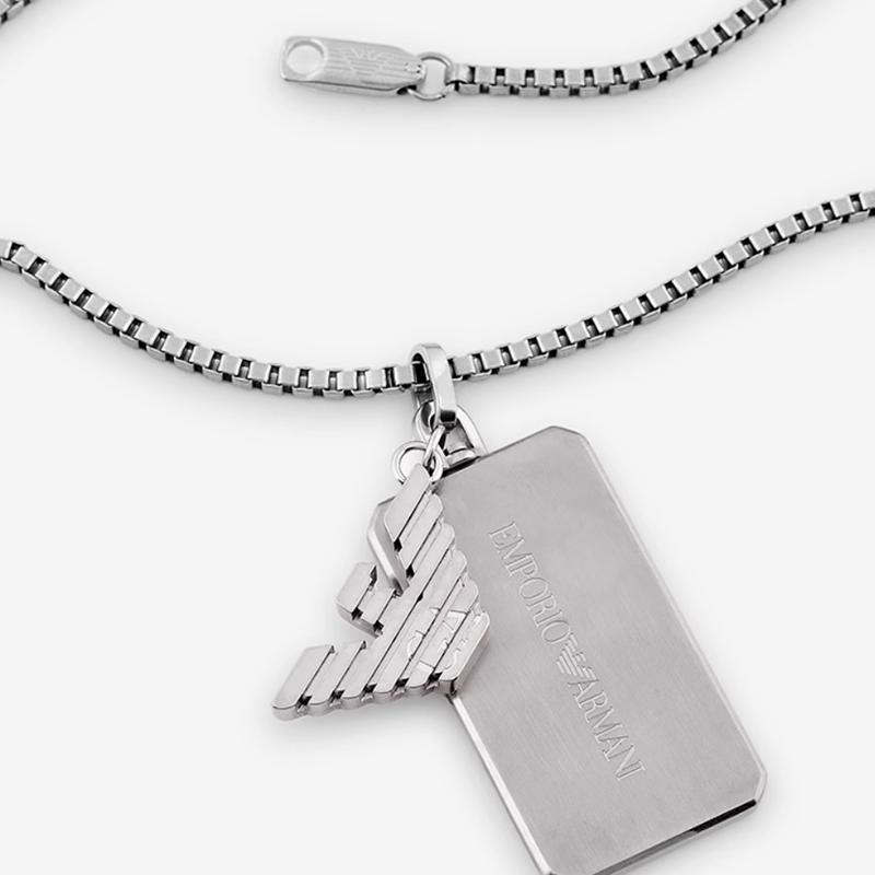 Emporio Armani Logo Series Eagle Emblem Cool Luxury Stainless Steel Necklace Men necklace Silver EGS3167040_NLP