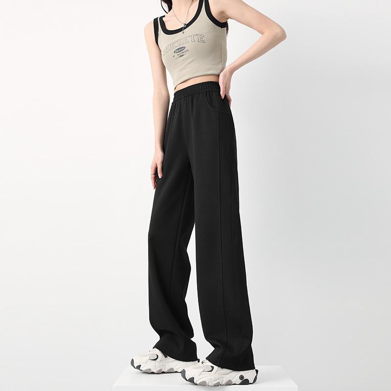 

! Autumn sweatpants women s high waist loose small casual sweatpants narrow wide leg straight pants XL чёрный