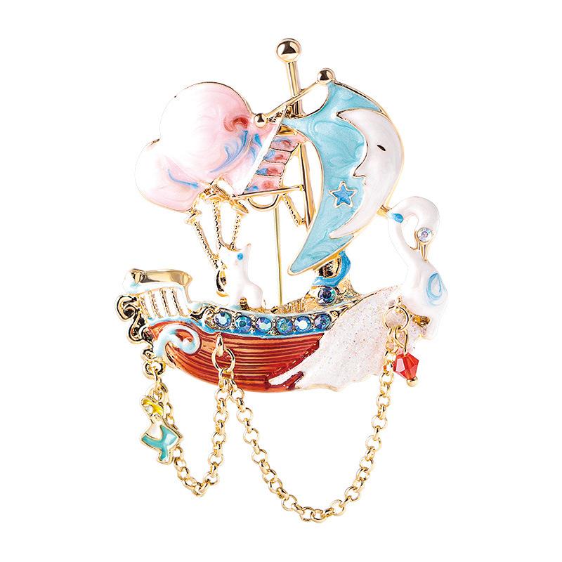Fashion drip point drill sailboat fringe brooch swan balloon high-end clothing accessories corsage Douyin