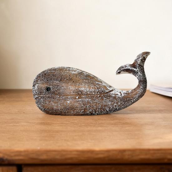 Rustic Resin Whale Statue, Ocean Coastal Whale Sculpture, Nautical Farmhouse Tabletop Sea Animal Figurine for Home Shelf, Desk Decor