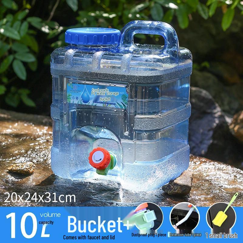 Portable Self-Driving Water Storage Bucket with Faucet - Food-Grade PC Plastic for Outdoor and Car Use