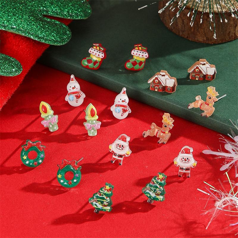 Cute Santa Claus Snowman Stud Earrings for Women Simple Resin Christmas Tree Elk Wreath Earrings Charm Party Jewelry Gifts