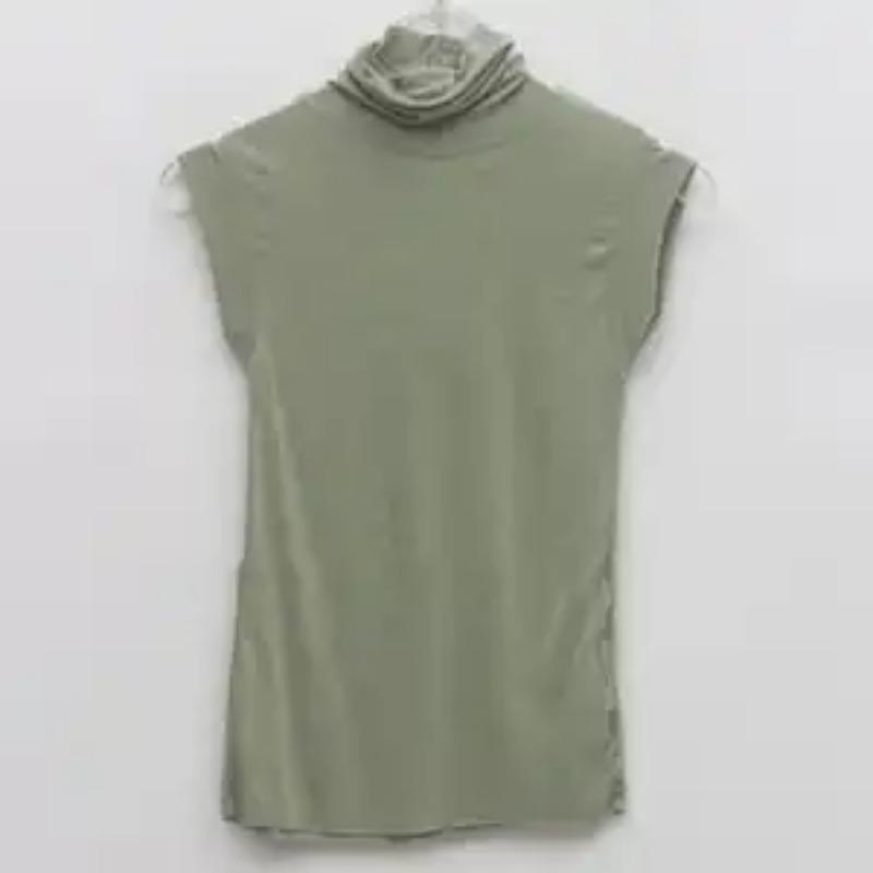 Women's Elegant Light Blue Ribbed Sleeveless Turtleneck Blouse