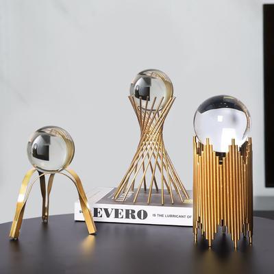 Modern Luxury Golden Metal & Clear Crystal Ball Home Decor - Deer Figurine & Multi-Stand Ornament for Living Room Tabletop