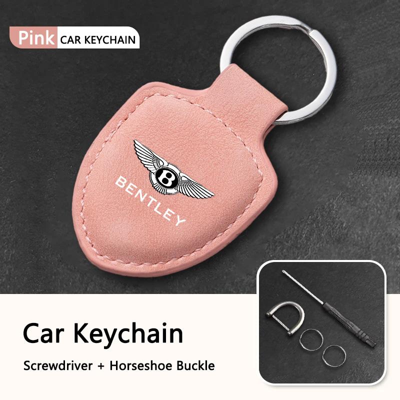 Leather Car Logo Keychain Keyring Key Chain Pendant Men Women Gifts for New Bentley Flying Spur Continental GT Bentayga Mulsanne