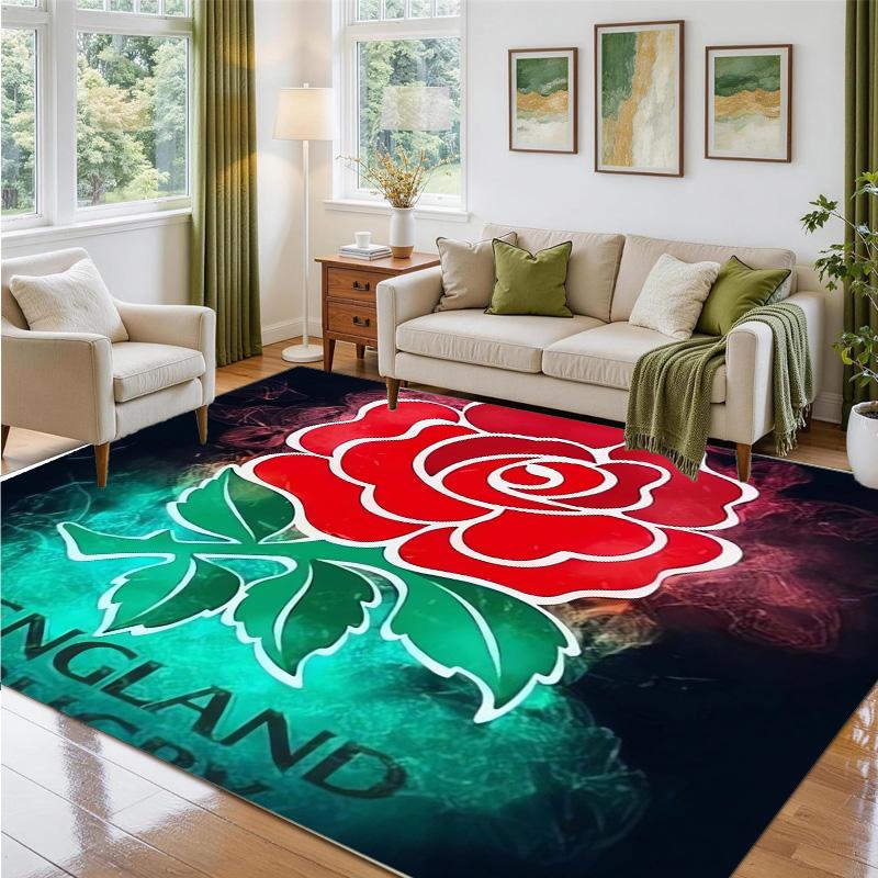 England Rugby Design Crystal Velvet Rug Soft Decorative Mat for Bedroom Entrance
