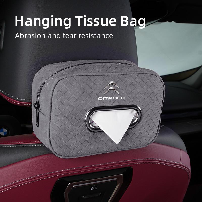 Plaid Pattern Car Tissue Bag PU Leather For Citroen C4 C3 C5 C1 C2 Berlingo Celysee Cactus Picasso Aircross Saxo Grand