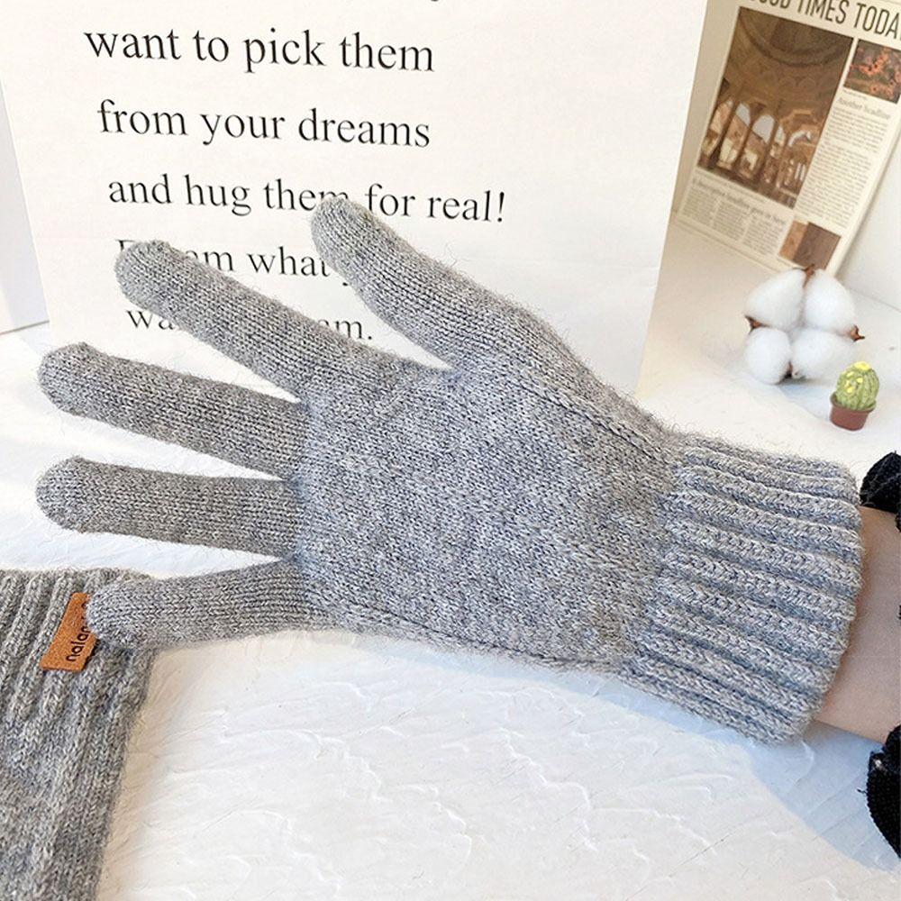 Five Finger Full Finger Mittens Warm Cycling Driving Gloves Elegant Plush Knitting Gloves Autumn