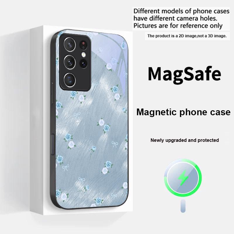 Gradient Yellow Rose For Samsung S25 S25 Edge S25Ultra S8 9 10 20 S21 Pro 22 Plus S23 FE S24 Ultra Magsafe Glass Phone Case