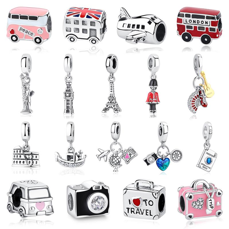 Original Copper Charms Camera Suitcase London Bus Love Beads Fit Brand Bracelets Necklaces Jewelry For Women