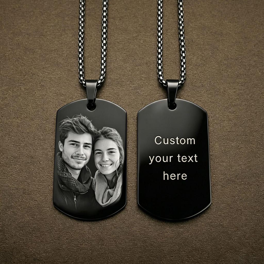 Stainless Steel Black Dog Tag Necklace - Trendy Hip Hop Style for Men & Women, Custom Engravable Titanium Steel Jewelry.