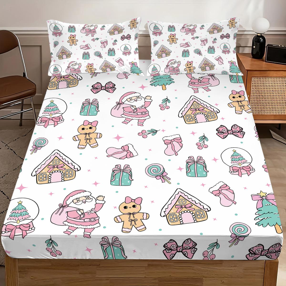 

3 шт. Счастливого Рождества Рождественский принт Элемент Бесшовный Комплект Простыней Разные Размеры Покрывало Спальня Общежитие Постельное Белье Украшение 90x191cm